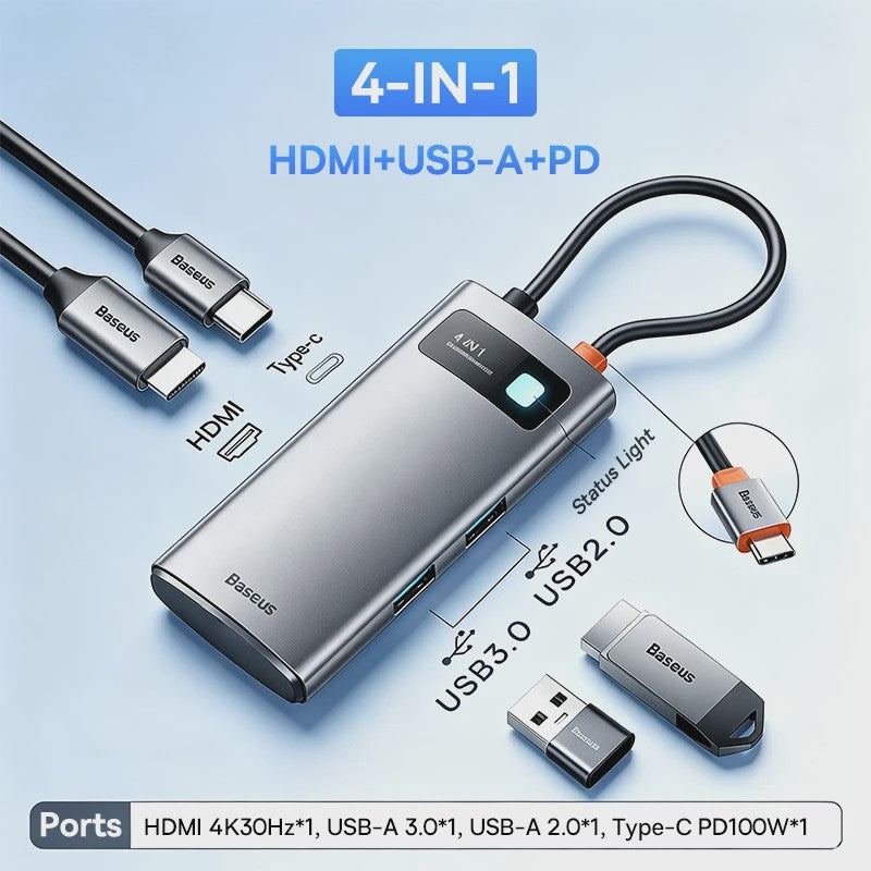 Baseus 6-in-1 USB-C Hub: 4K HDMI, 10Gbps USB 3.2, PD 100W, RJ45 Adapter