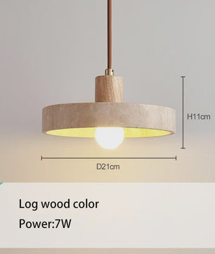 Natuurlijke Travertin Hanglamp met Houten Accent - E27 Fitting