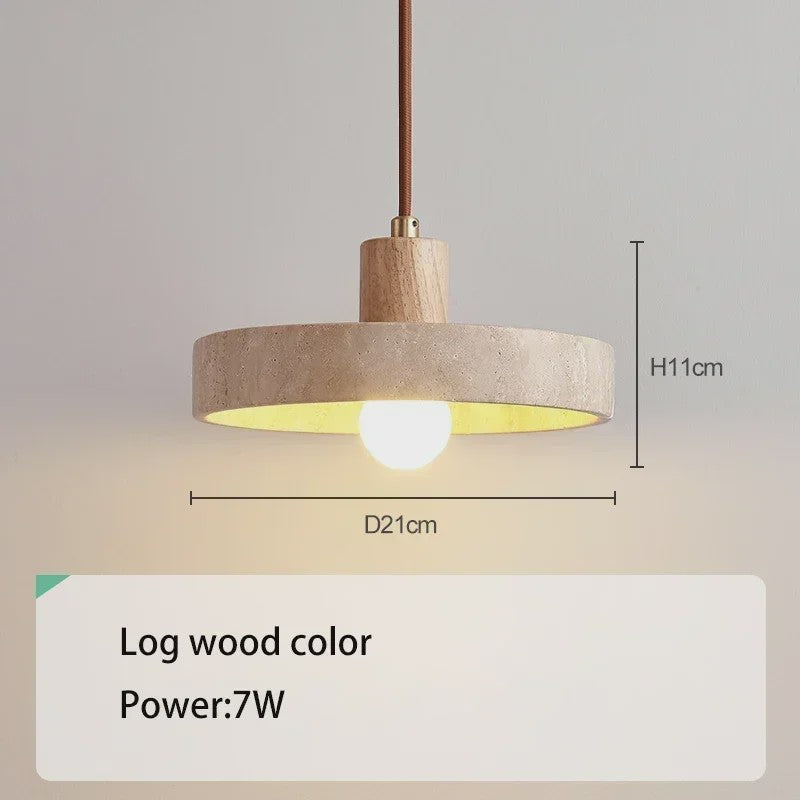 Natuurlijke Travertin Hanglamp met Houten Accent - E27 Fitting