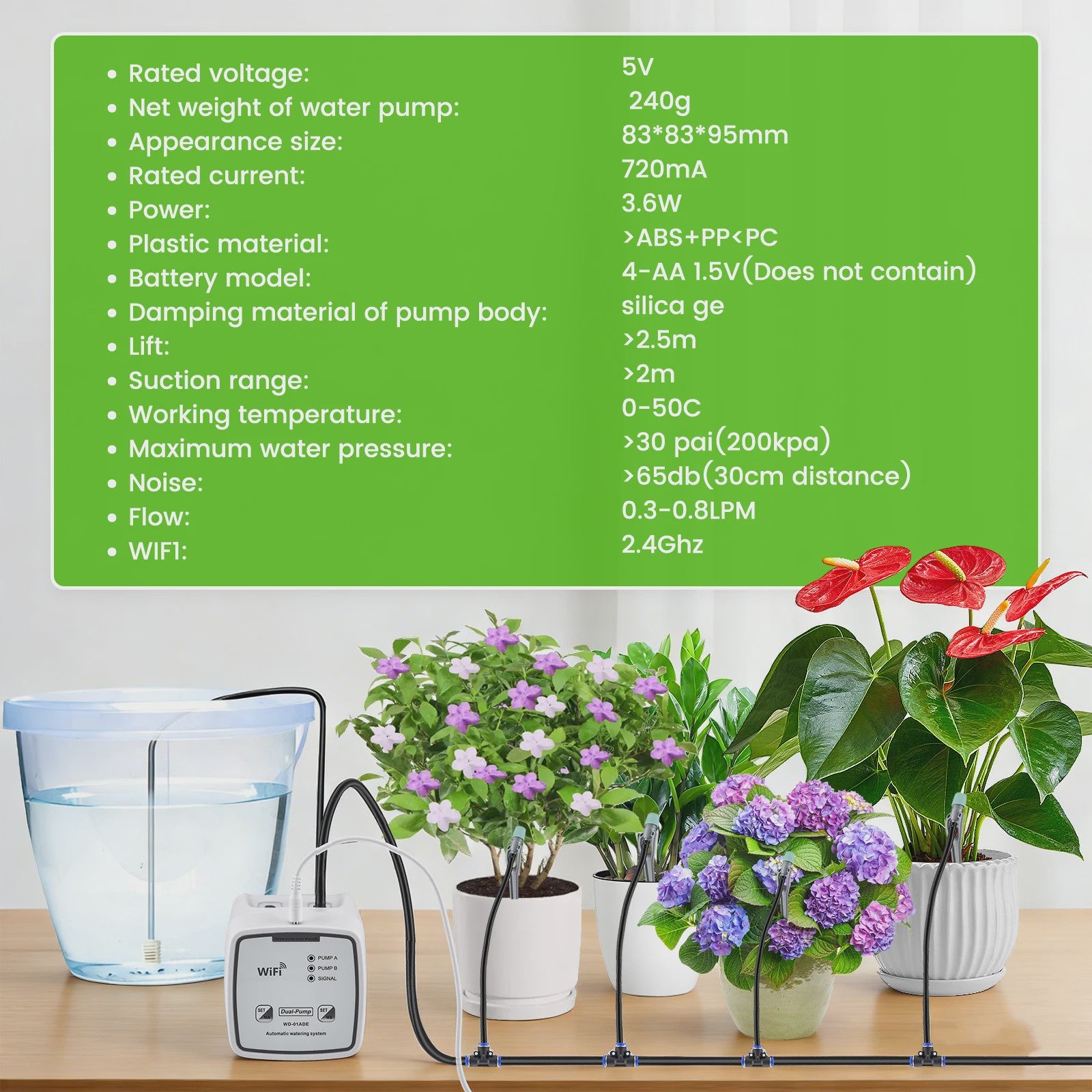 WiFi Automatic Irrigation System With Double Pump DIY Drip Irrigation Set Controlled Via App, Garden Watering System For Balcony