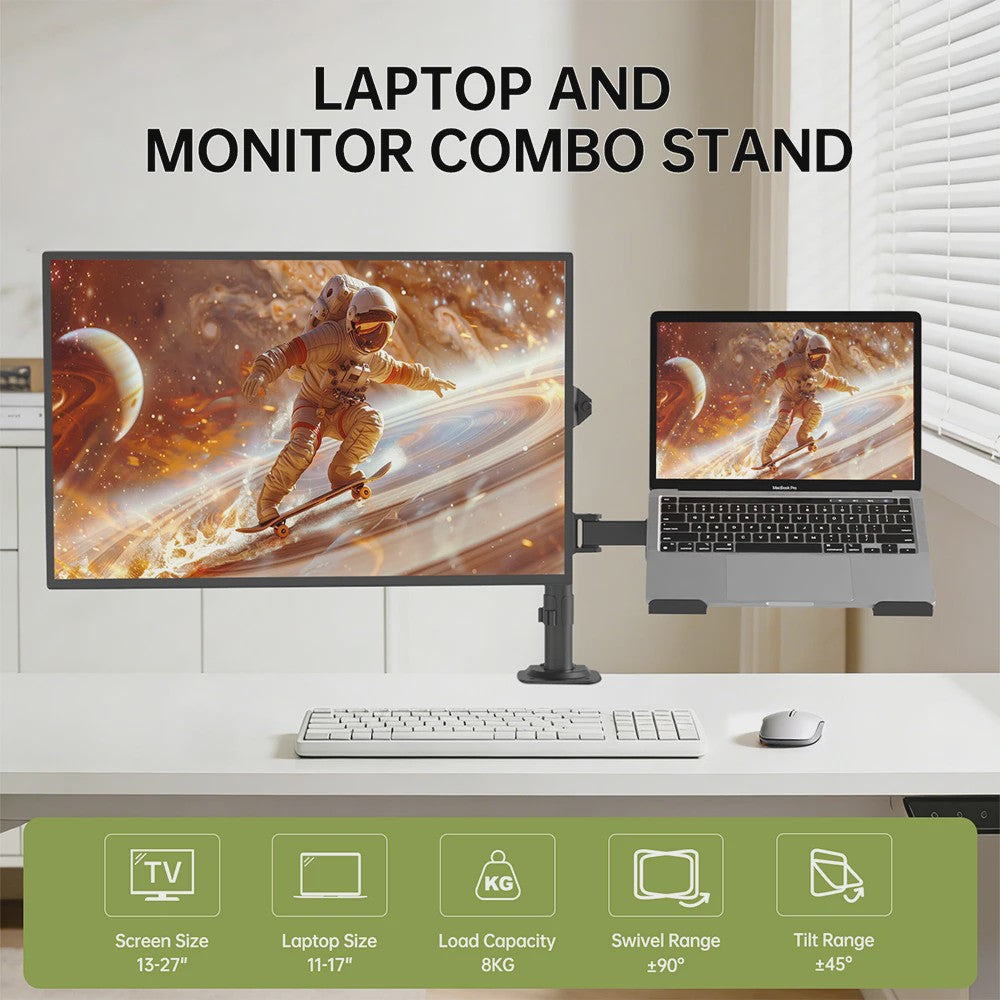Ergonomische Dubbele Monitor Arm met Laptop Plank & Ventilatie - Ruimtebesparend Bureau Accessoire