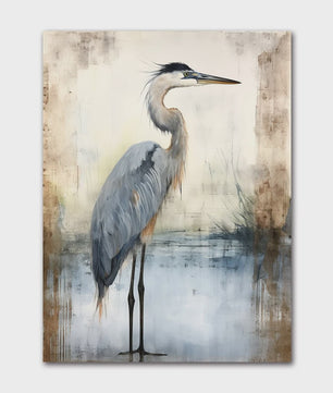 Minimalistische Blauwe Reiger Aquarel Poster - Stijlvolle Wanddecoratie
