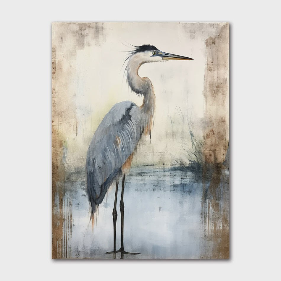 Minimalistische Blauwe Reiger Aquarel Poster - Stijlvolle Wanddecoratie