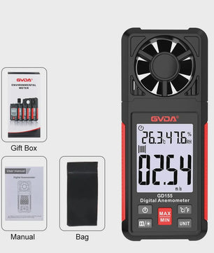 GVDA GD155 Digitale Windsnelheidsmeter met Temperatuur & Vochtigheid, LCD Achtergrondverlichting