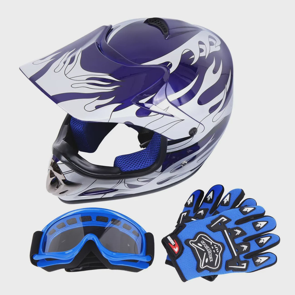 DOT Kinder Motorcross Helm Full Face met Vizier, Bril en Handschoenen - Veilig en Stijlvol