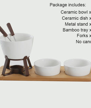 Mini Chocolade Fondue Set met Houten Dienblad en Vorkjes - Perfect voor Feestjes