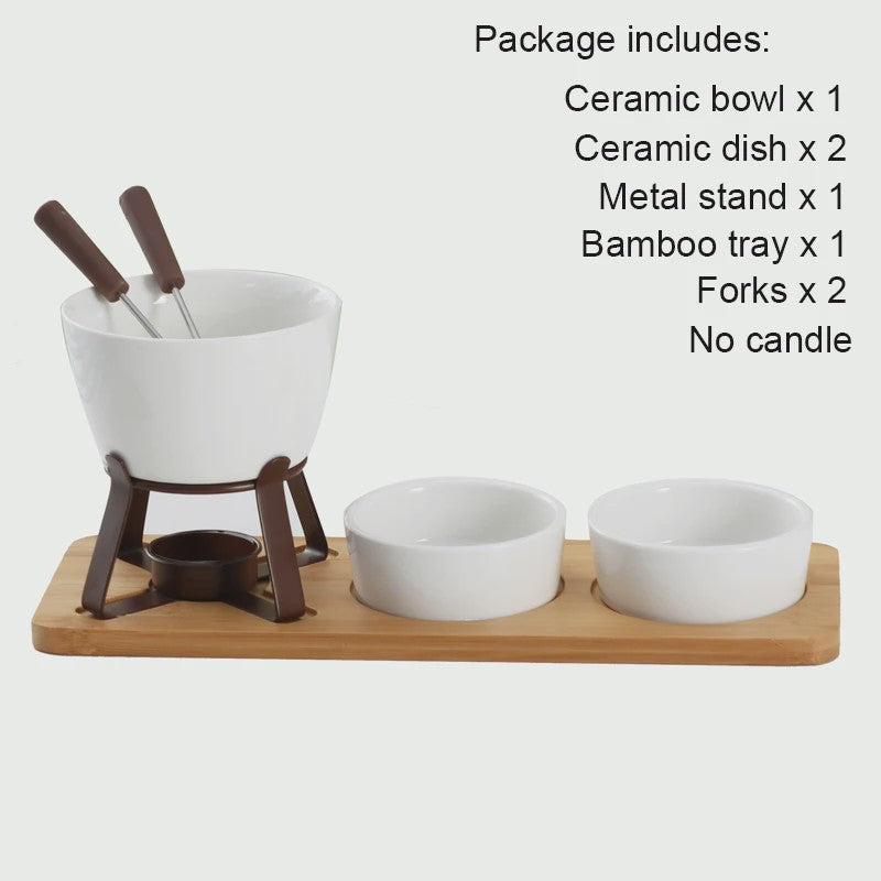 Mini Chocolade Fondue Set met Houten Dienblad en Vorkjes - Perfect voor Feestjes