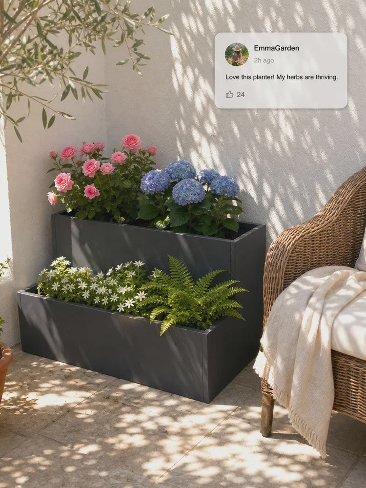 2-Laags Plantenbak 100x60x45 cm Antraciet Staal - Verhoogd Buitenbed