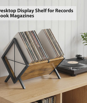 Stijlvolle Retro Vinylplatenhouder & LP Opbergrek - Minimalistisch Bureau Display