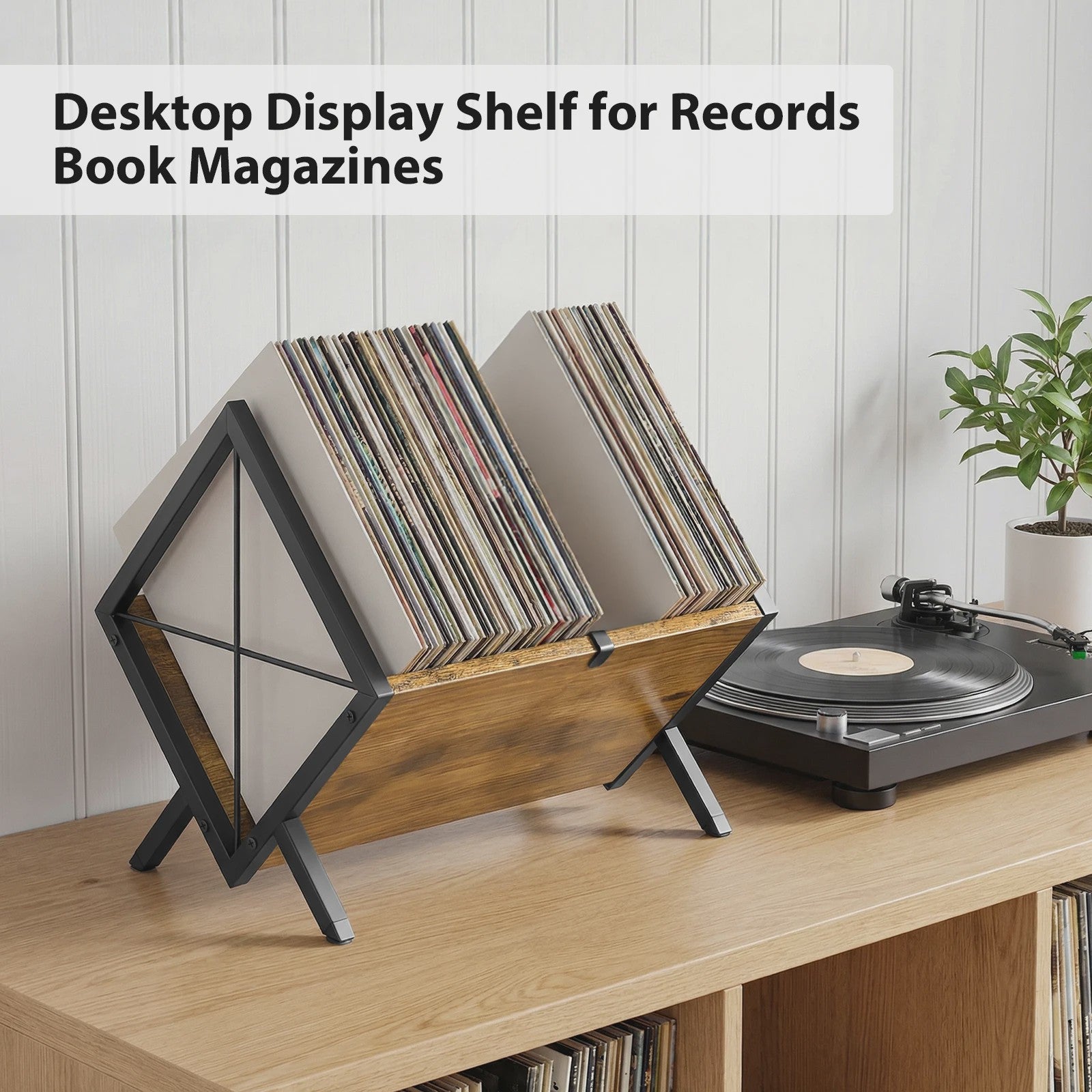 Stijlvolle Retro Vinylplatenhouder & LP Opbergrek - Minimalistisch Bureau Display