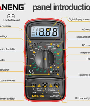 ANENG AN8205C Digitale Multimeter - AC/DC Spanning, Stroom, Weerstand Tester met LCD & Backlight
