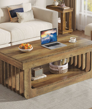 Houten Salontafel met 2 Niveaus en Opbergruimte - 120 cm Breed