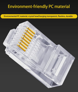 100x RJ45 Connectoren CAT6/CAT5e - Doorvoer Crystal Plug, Goudkleurig, 8P8C Ethernet Modular Plug