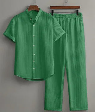 Zomerse Heren Tweedelige Set: Luchtig Linnen Look Shirt met Broek