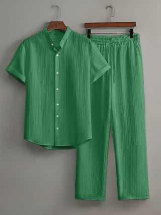 Zomerse Heren Tweedelige Set: Luchtig Linnen Look Shirt met Broek