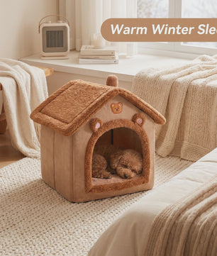 Zacht & Warm Beer-Huisje Bed voor Katten en Kleine Honden - Wasbaar & Antislip
