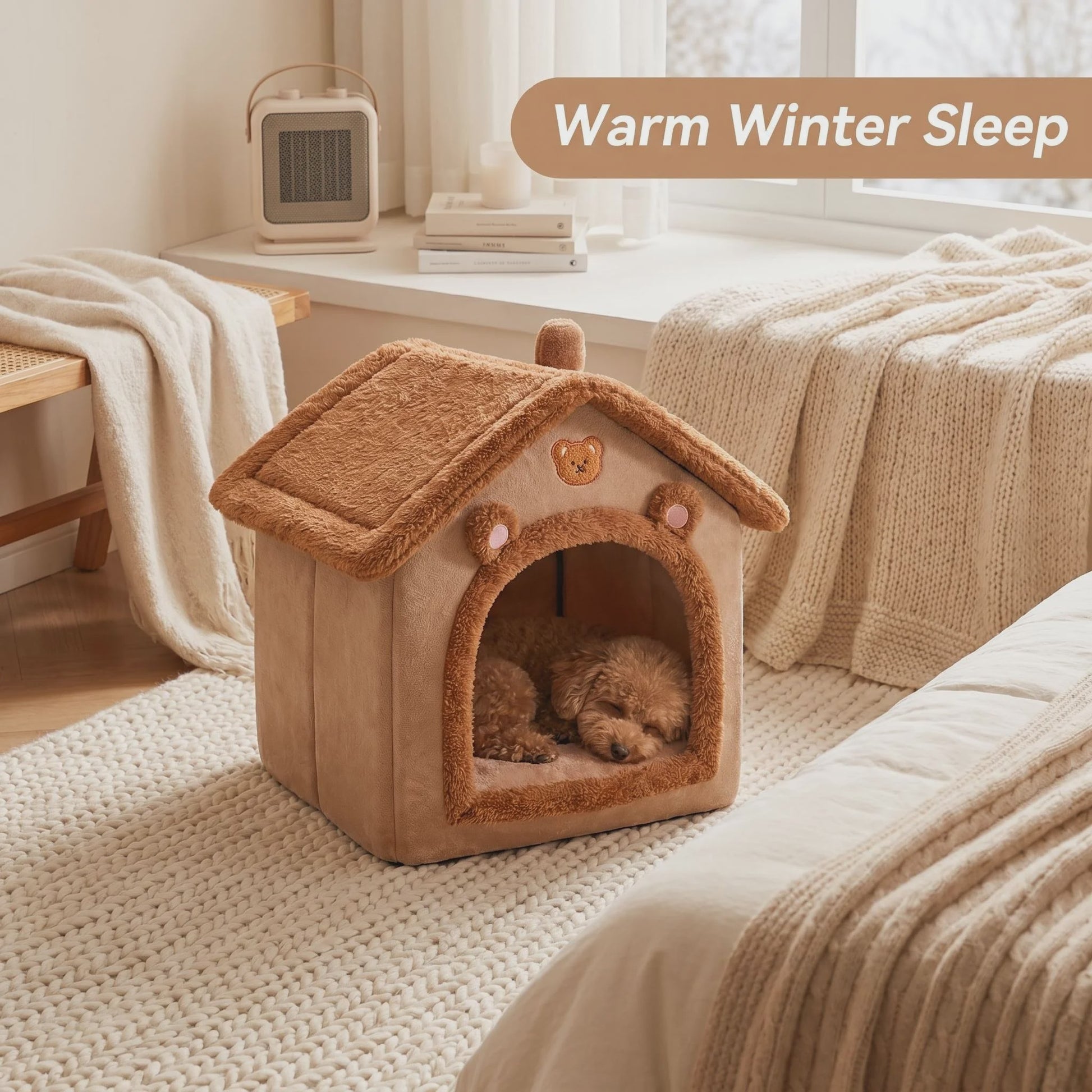 Zacht & Warm Beer-Huisje Bed voor Katten en Kleine Honden - Wasbaar & Antislip