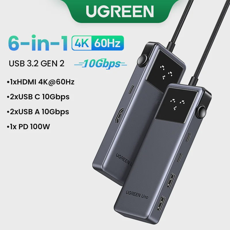 UGREEN Uno 6-in-1 USB-C Hub: 4K60Hz, 100W PD, 10Gbps Data Transfer & Docking Station