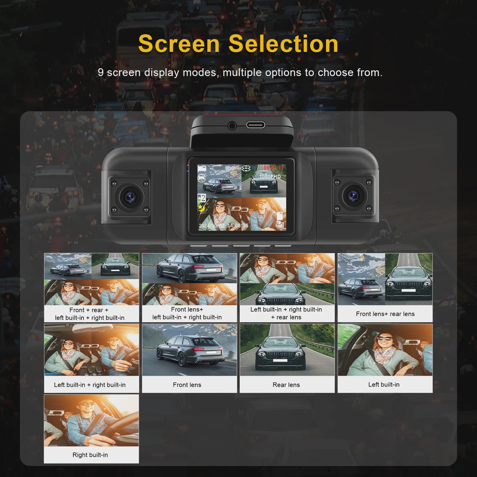 Universele 4-Kanaals Dashcam met 1080P HD, Nachtzicht en Parkeerhulp