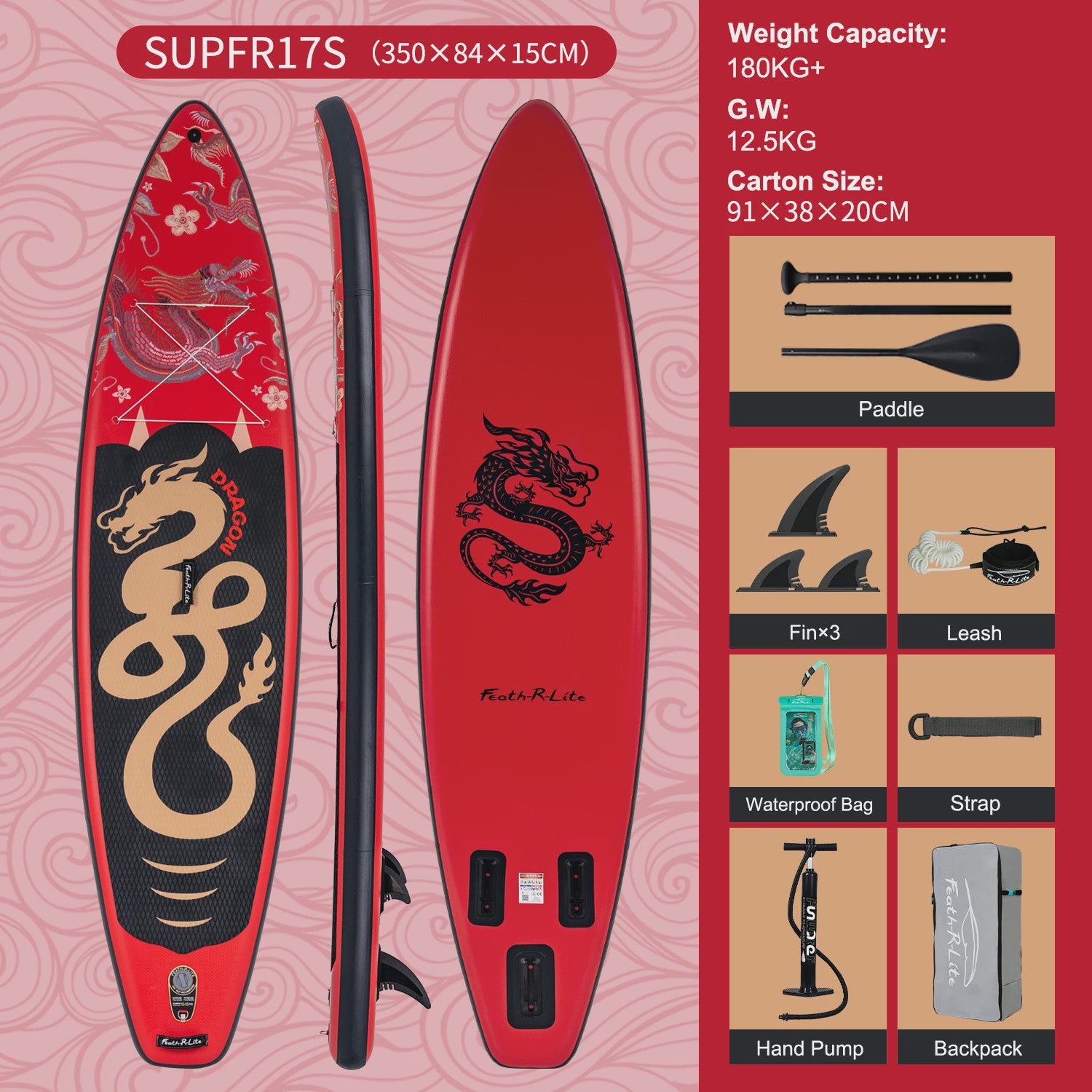 Feath-R-Lite SUP Board 350x84x15cm - Opblaasbaar Paddle Board met 180KG+ Draagkracht