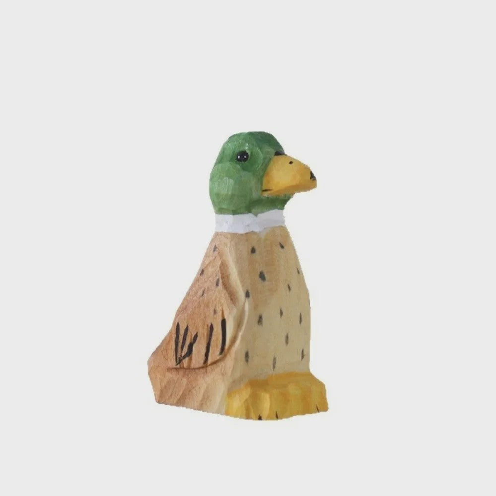 Grappig Houten Eend Beeldje met Zwaaiende Voetjes - Handgemaakte Decoratie
