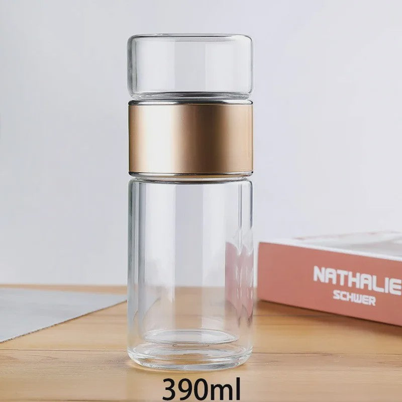 Dubbellaagse Glazen Theefles met Infuser - 420ml - Hittebestendig Borosilicaatglas