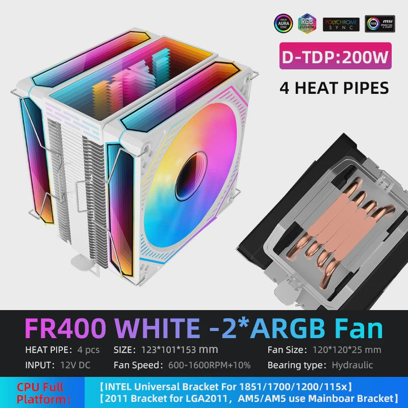 Metalfish FR600 CPU Air Cooler: 6 Heatpipes, ARGB PWM 12cm Fan, 153mm Hoogte