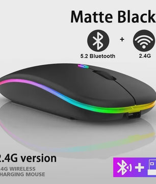 Draadloze Oplaadbare Muis met LED Verlichting - Stille Klik & Dual Mode (Bluetooth/2.4Ghz) voor PC/Laptop