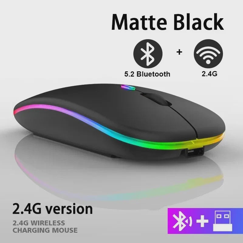 Draadloze Oplaadbare Muis met LED Verlichting - Stille Klik & Dual Mode (Bluetooth/2.4Ghz) voor PC/Laptop