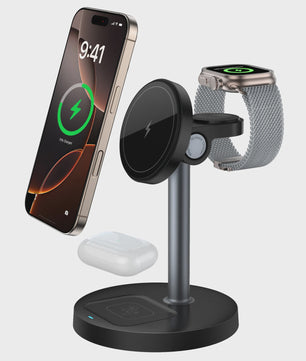 3-in-1 Magnetische Draadloze Oplader Stand voor iPhone, Apple Watch & AirPods - 15W Fast Charge