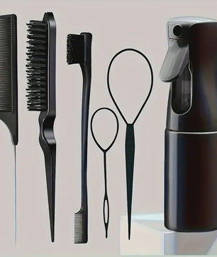 6-delige Haarstyling Set: Borstels, Kammen en Sprayfles voor Professionele Looks