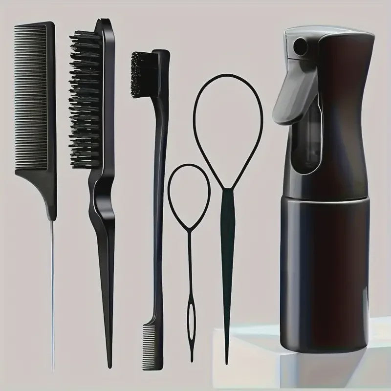 6-delige Haarstyling Set: Borstels, Kammen en Sprayfles voor Professionele Looks
