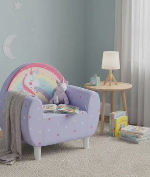 Paarse Kinderfauteuil met Eenhoorn Design - Zachte Leeshoek voor Kinderen