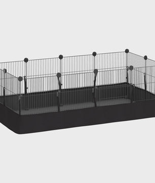 Metalen Dierenren met 12 Panelen - Waterdichte Bodem - 120x60x40 cm - Zwart