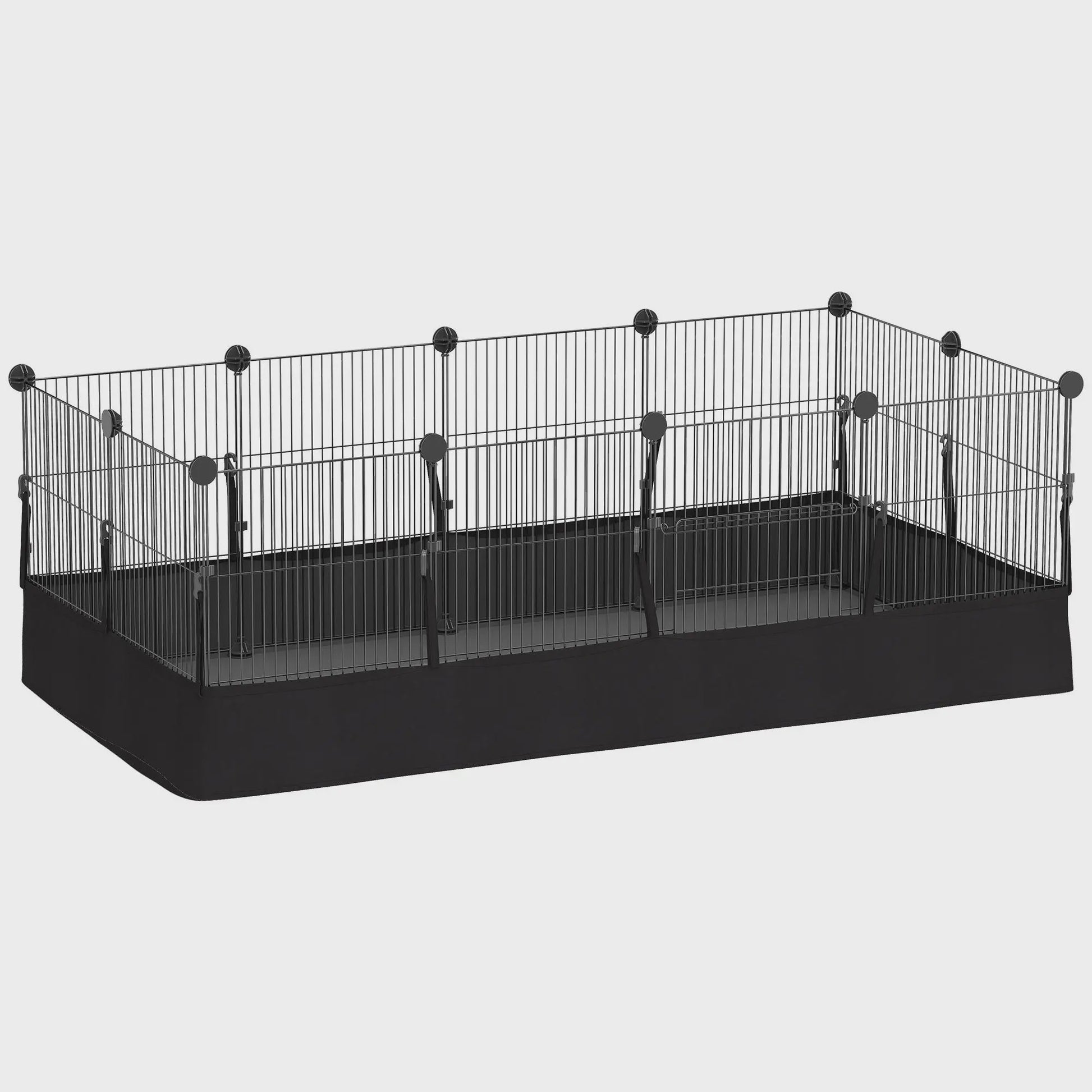 Metalen Dierenren met 12 Panelen - Waterdichte Bodem - 120x60x40 cm - Zwart