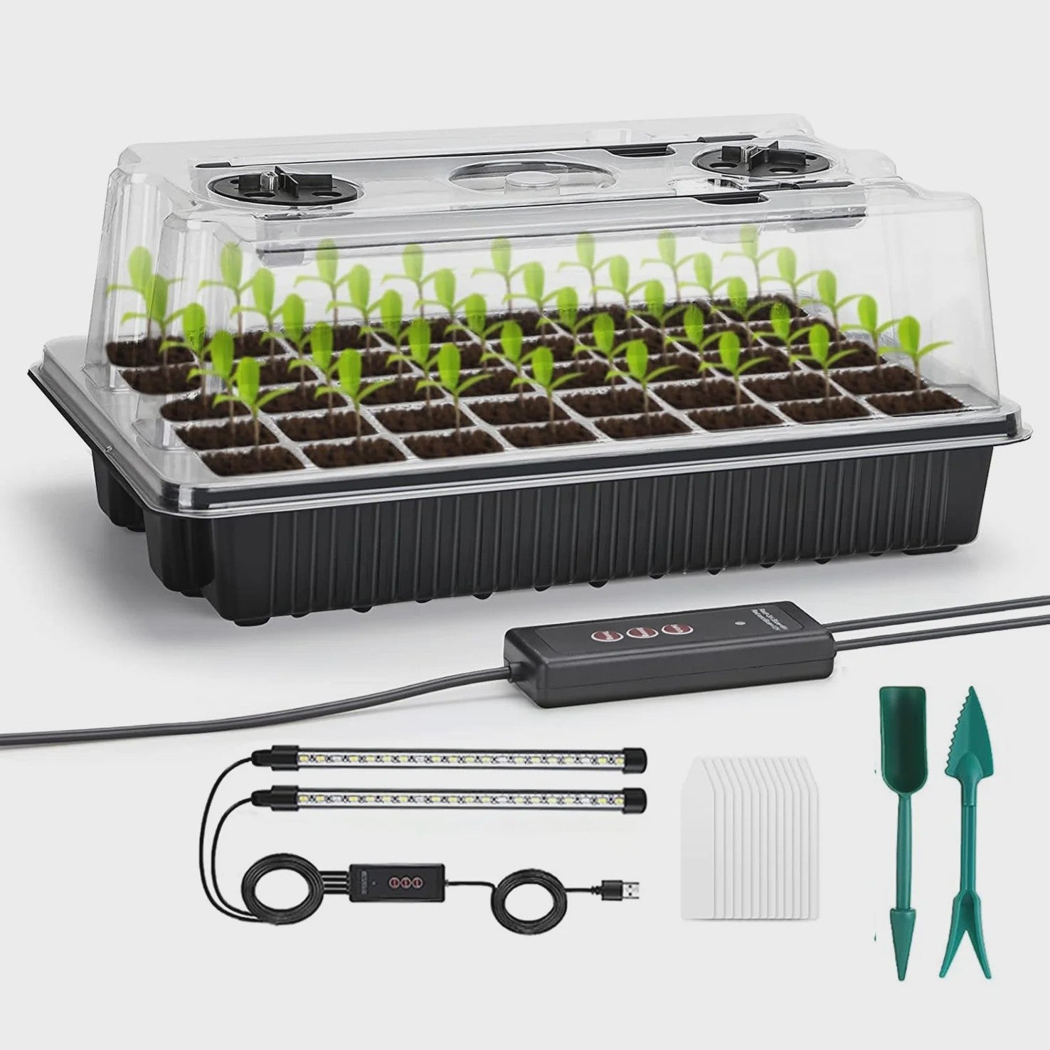 Kweekbak met 40 Cellen, Vochtdome en 2 LED Groeilampen - Complete Zaadstarter Kit