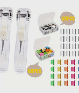 Set van 2 Nietloze Nietmachines met 100 Herbruikbare Paperclips - Papierklemmen