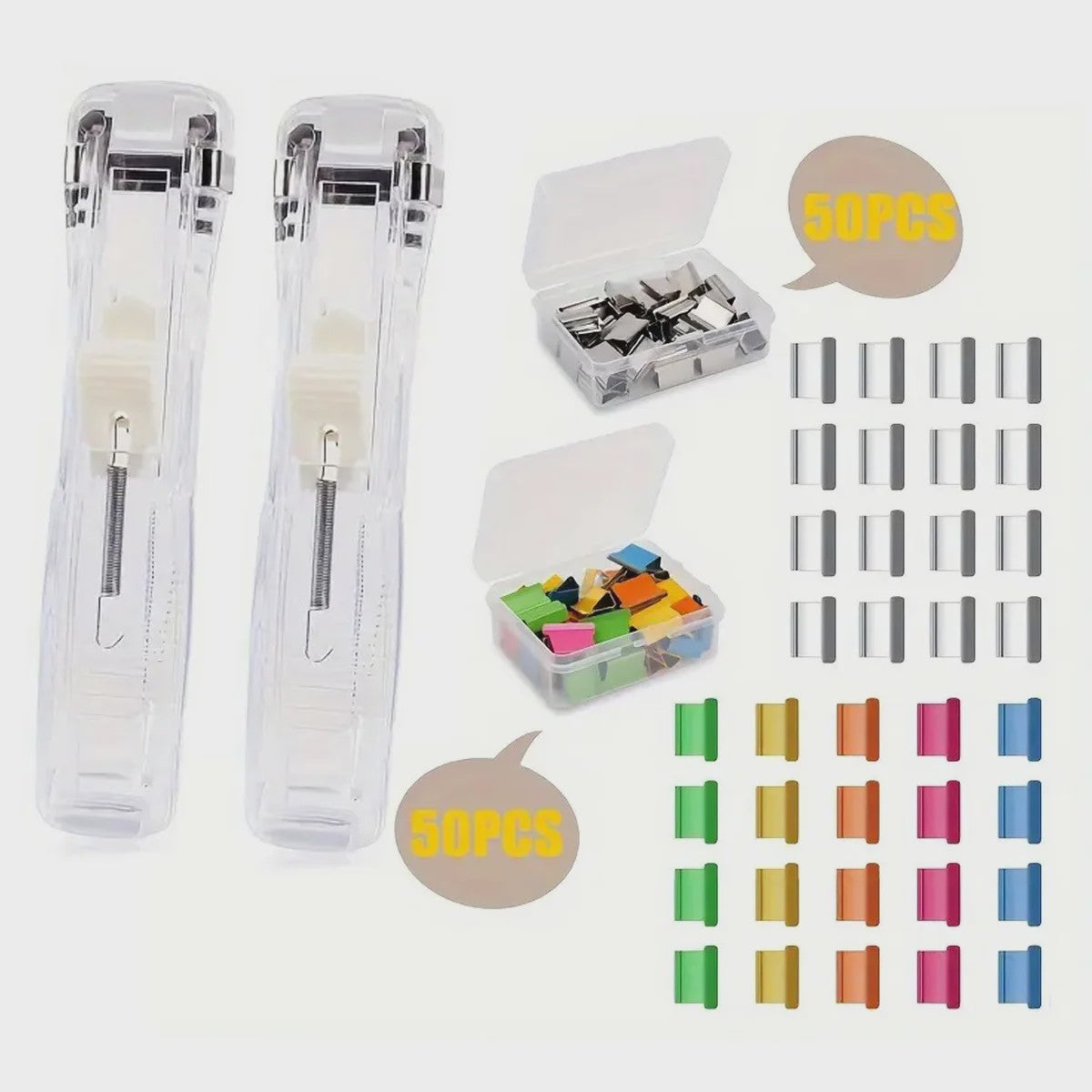 Set van 2 Nietloze Nietmachines met 100 Herbruikbare Paperclips - Papierklemmen