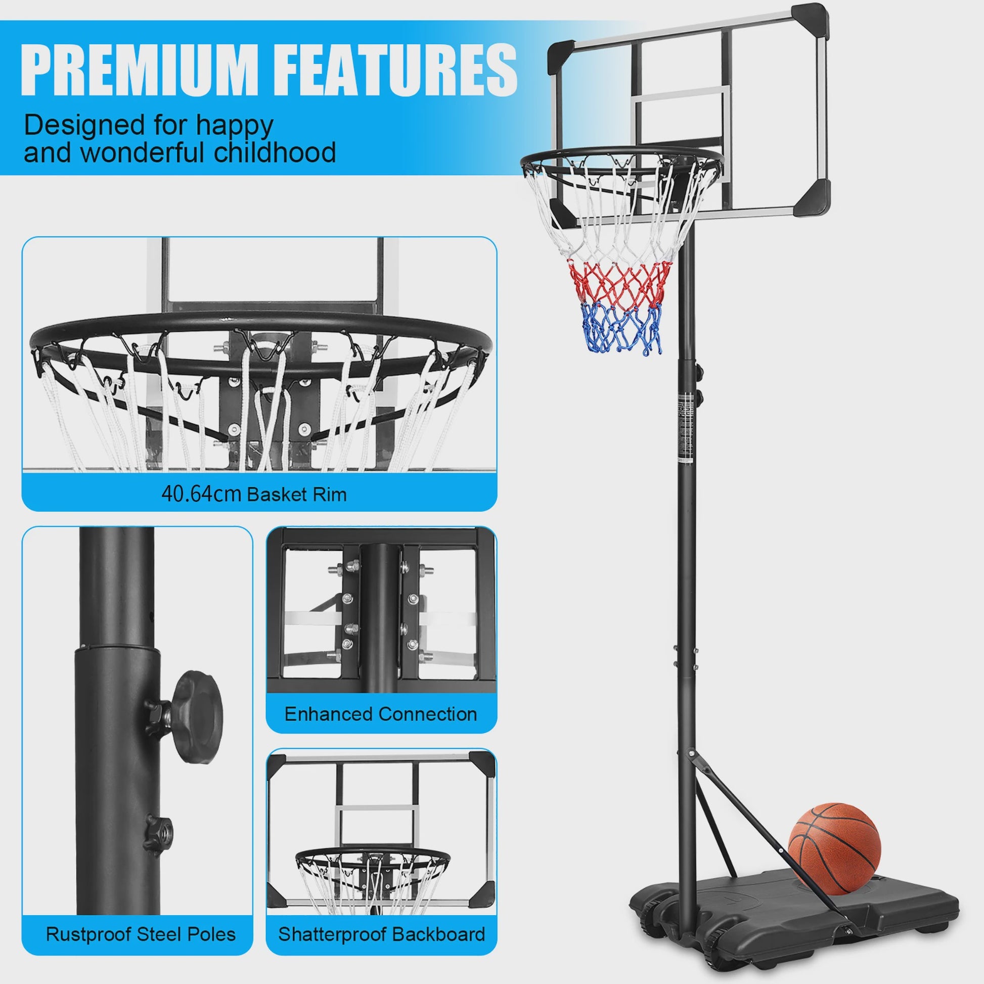 Draagbare Basketbalpaal Verstelbaar 170-213 cm met Wielen - Indoor & Outdoor