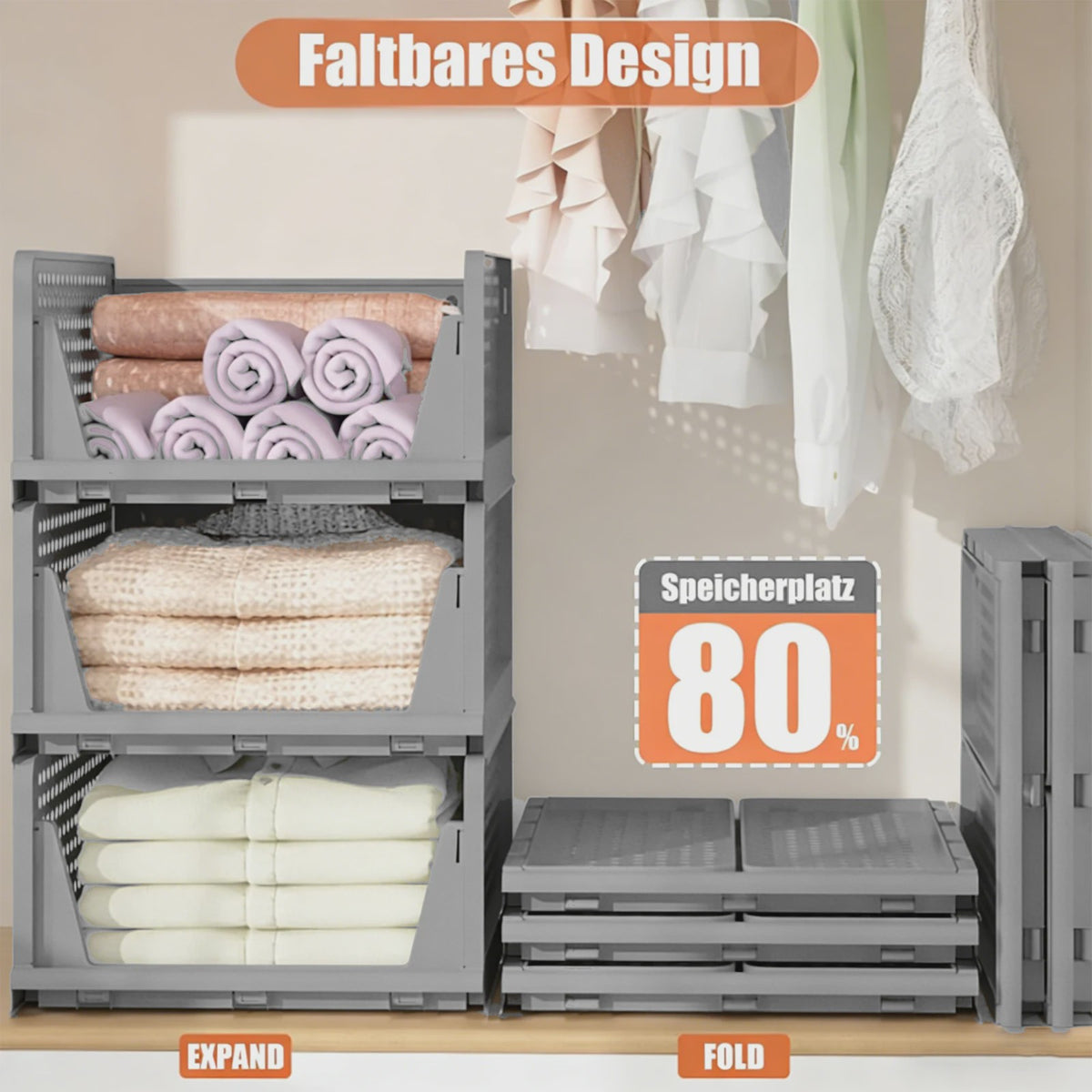 4-Pack Stapelbare Opbergdozen voor Kleding en Speelgoed - Inklapbare PP Plastic Lades
