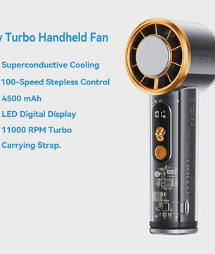Vention Turbo Handheld Fan: Draagbare Ventilator met Supergeleidende Koeling, 11000 RPM & LED Display