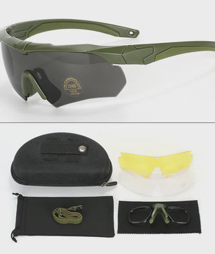 Tactische Bril Set - Airsoft, Motor, Outdoor - 3 Lenzen & Beschermhoes