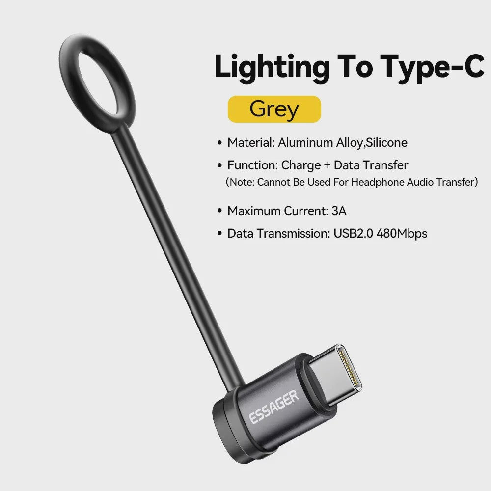Essager Lighting naar USB-C OTG Adapter - 3A Snelladen & Data voor iPhone/Type-C