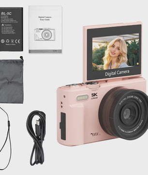 Ourlife Compacte 5K Digitale Camera: 75MP, 18x Zoom, Flip Screen, WiFi & Vlog Functies
