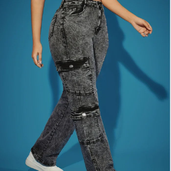 Dames Jeans met Meerdere Zakken - Zwart/Grijs - Stretch Denim - Maten XS-XXL