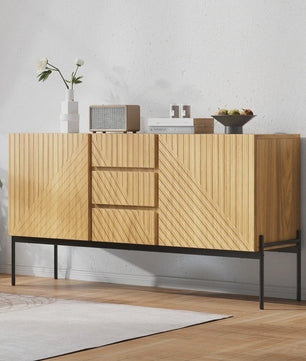 Stijlvol Houten Dressoir met 2 Deuren, 3 Lades en Metalen Poten - 140cm Breed
