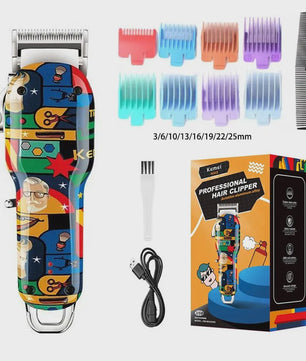 Kemei Oplaadbare Elektrische Tondeuse met Graffiti Design - Professionele Baardtrimmer & Scheerapparaat