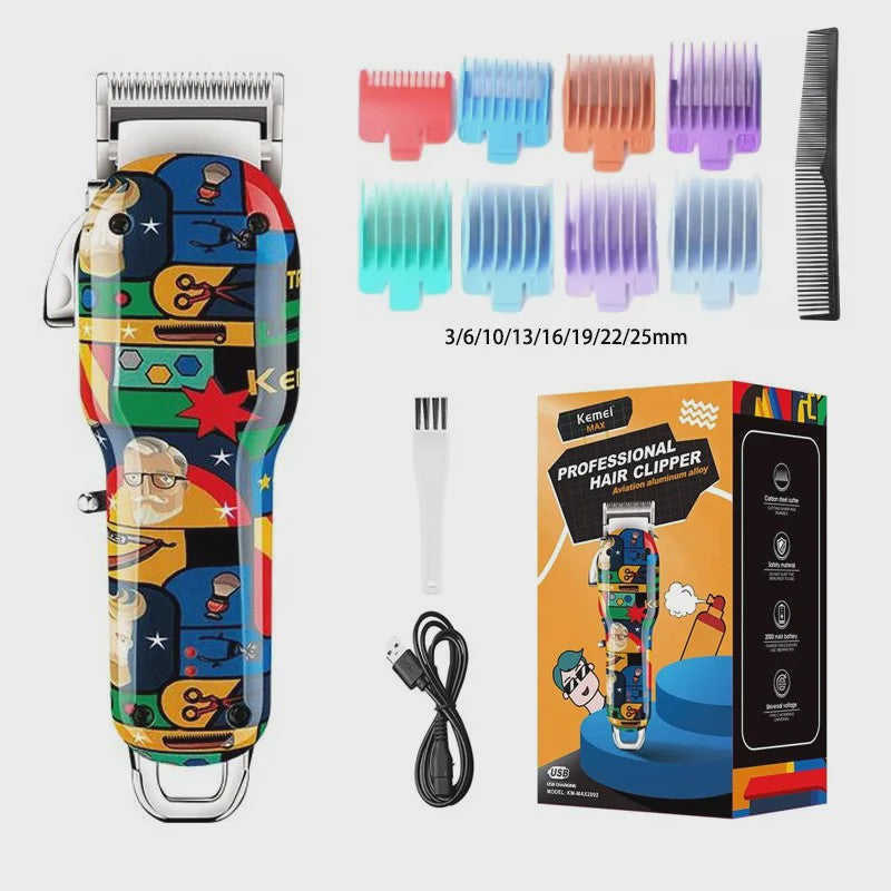 Kemei Oplaadbare Elektrische Tondeuse met Graffiti Design - Professionele Baardtrimmer & Scheerapparaat