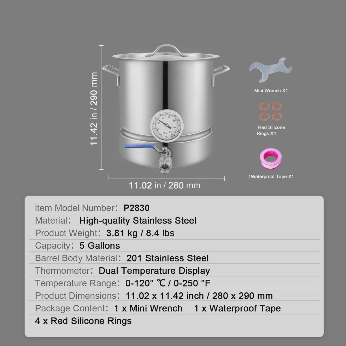 5 Gallon RVS Brouwketel met Thermometer, Kraan en Filter - Ideaal voor Bierbrouwen