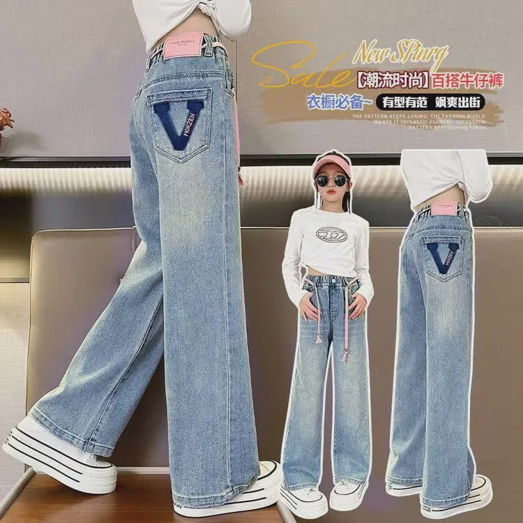 Stoere Wijde Jeans voor Meisjes - Comfortabele Streetwear Kinderbroek